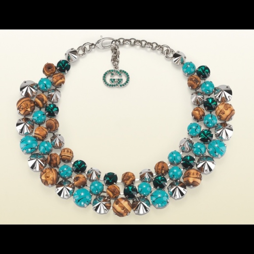 Gucci Statement Necklace & Bracelet Set Bamboo Swarovski Crystals - Picture 2 of 12